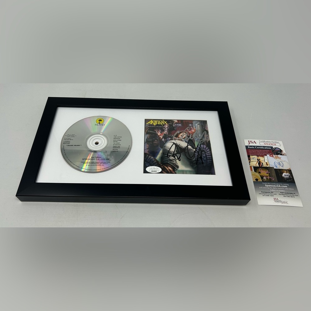 Anthrax signed Spreading The Disease CD Cover Framed JSA‎ COA